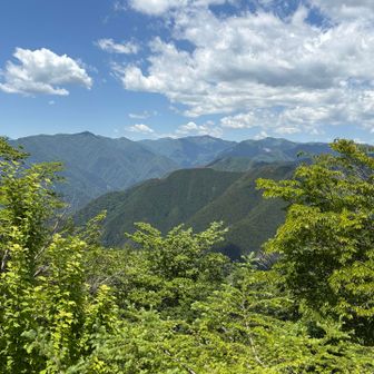 山頂からの展望👍

正面には雲取山、手前は笙ノ岩山だそうです

早いですがおにぎり🍙頂きます

早々に曲ケ谷北峰へ
