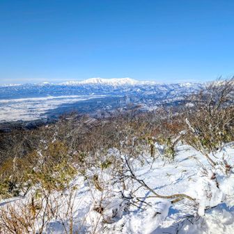🏔️雄国山からの眺め　
遥かに🏔️飯豊連峰(中央)✨️　