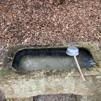 水が凍っていて柄杓が浮いているよう。