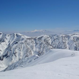 左犬ヶ岳、中央奥に焼山、右奥は高妻山