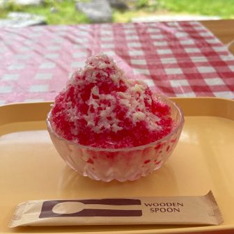 穂高平小屋でかき氷🍧を食べる。