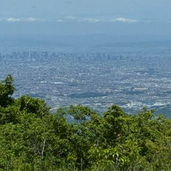 大阪市、奥には六甲の山並み