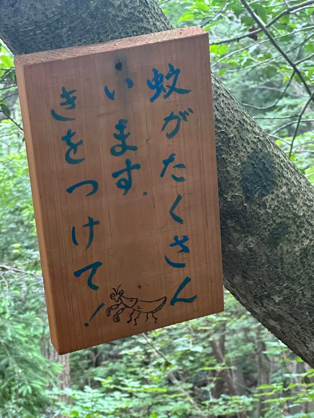 この看板、蚊なのに絵はカマキリ(笑)