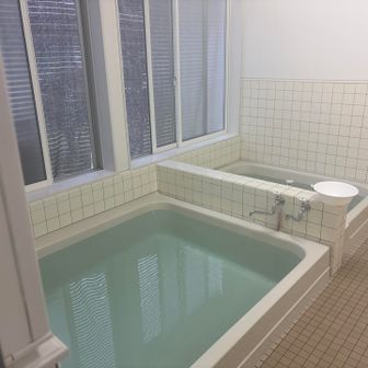 贅沢に沸かし風呂に浸かります。洗い場は4つ。風呂は大小2つありますが、両方同じ温度🛁風呂番のオッチャンが居ます。女性専用も別でありますよ。