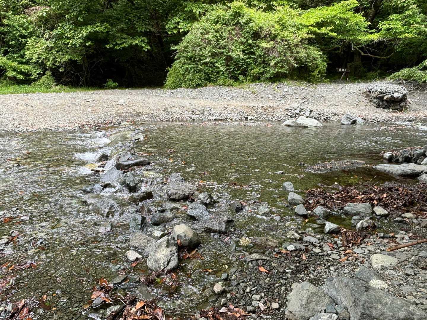 渡渉します　ここは良く考えていかないと　後の
グループは一人片足水にどっぷり