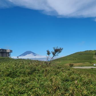 箱根元宮と富士山とロープウェイ駅舎のコラボ
