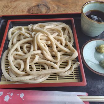 平九郎茶屋で盛りうどん。小麦粉がぎゅっと詰まった田舎うどん。タレはあっさり、美味しい♪