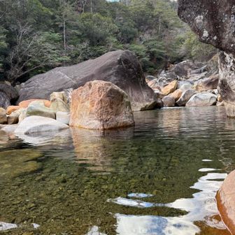 澄んだ祝子川の水