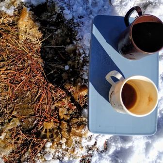 そして…女房がまたしてもやってくれた😡     テーブルに足ぶつけてコーヒーこぼしたから雪が溶けちゃったわ😅
