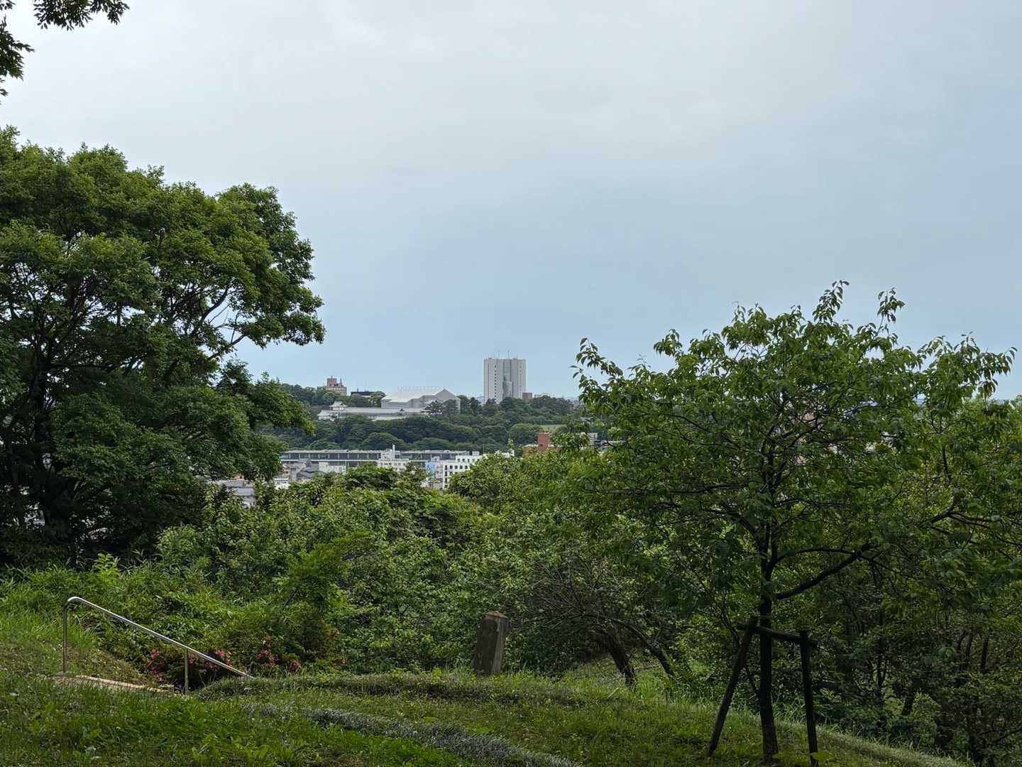 金沢城と左に隠れて兼六園のよう