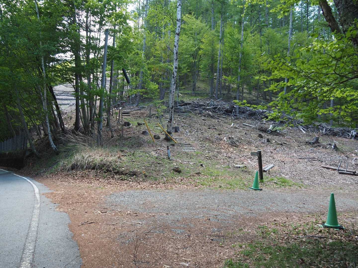 しばらく車道歩いて、魔子登山口。
ここにも、車置けそう？
手前にも、路駐出来そうなスペースありました。