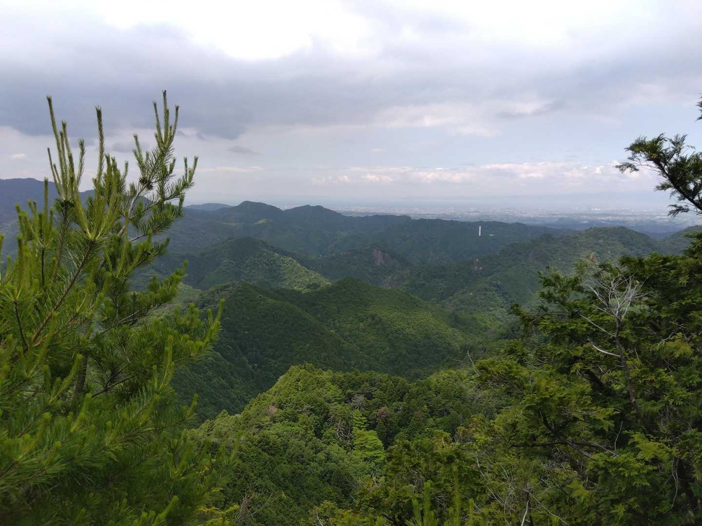 おっかなびっくりプレートを頼りに東タツガ岩にむかいます2分ほど下り？すると突然開けた一角が😀
山の緑が濃い🟢