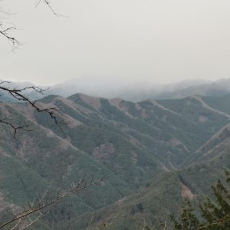 鐘楼ピークの森の切れ目からの展望、長沢背稜の蕎麦粒山辺り