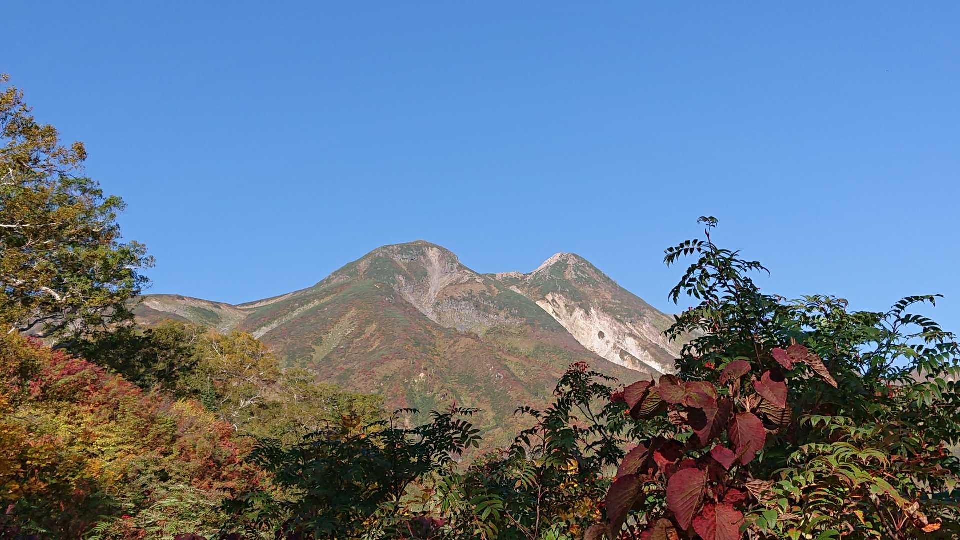 木々の隙間から双耳峰の山容が現れた🎵
白山じゃなく色山になってる🤭✨