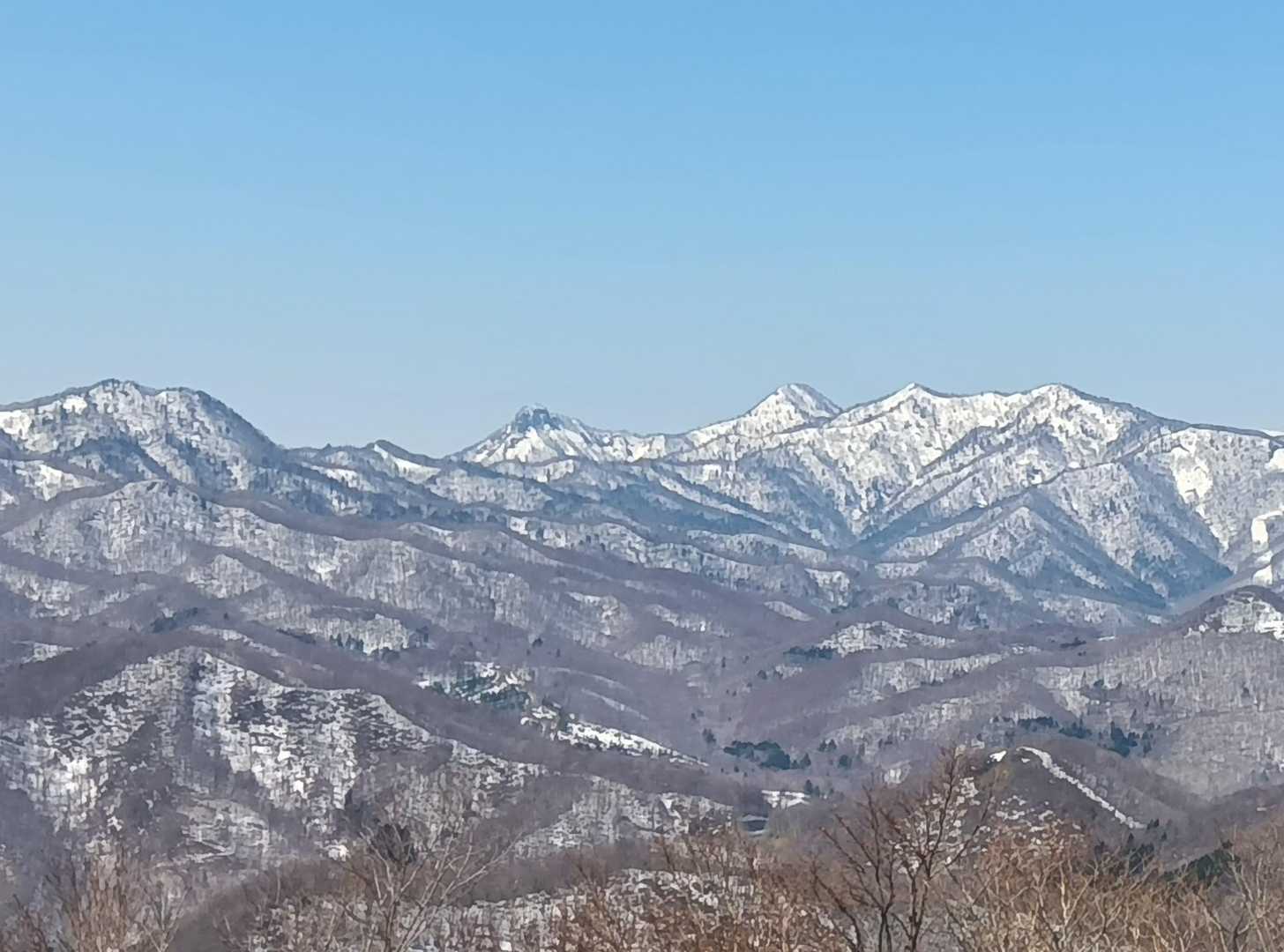 山頂より西方向を望む
中央奥、
左に
神威岳(かむいだけ・982m)
右に
烏帽子岳(えぼしだけ・1109m)
両峰には苦い思い出あり
縦走後下山時にあわや行動不能
クマが出そうな空気感に
ついオーバーペースになった😫