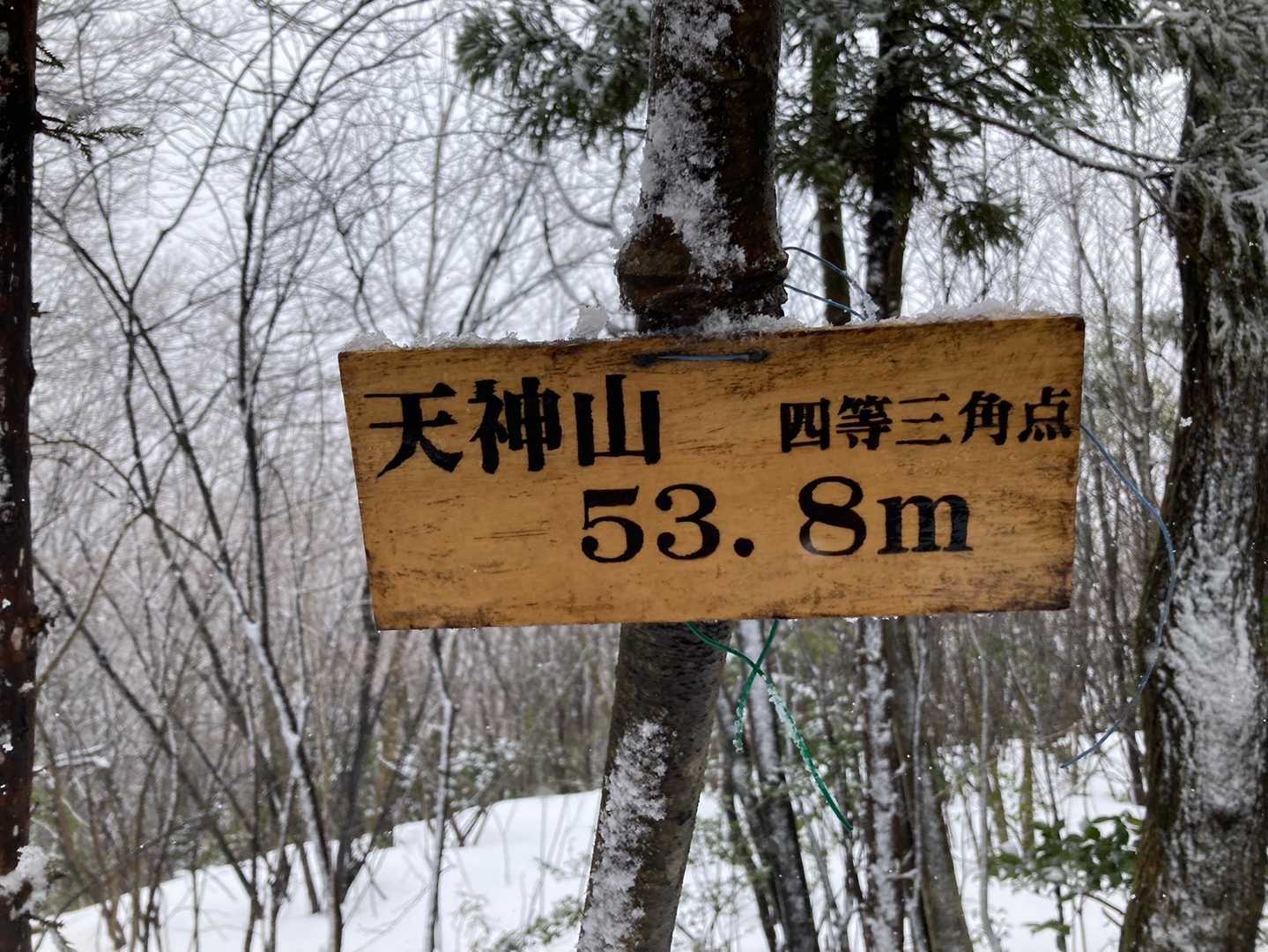 雪をどけて、山頂標。