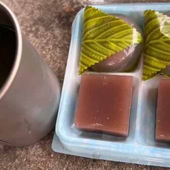 食後は美味しいお水で淹れた緑茶と水羊羹🍵