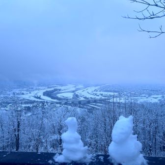雪だるま⛄️作ってたら晴れて来た😁
左が🐍右は来年の干支🐴馬に見えるかな〜😅