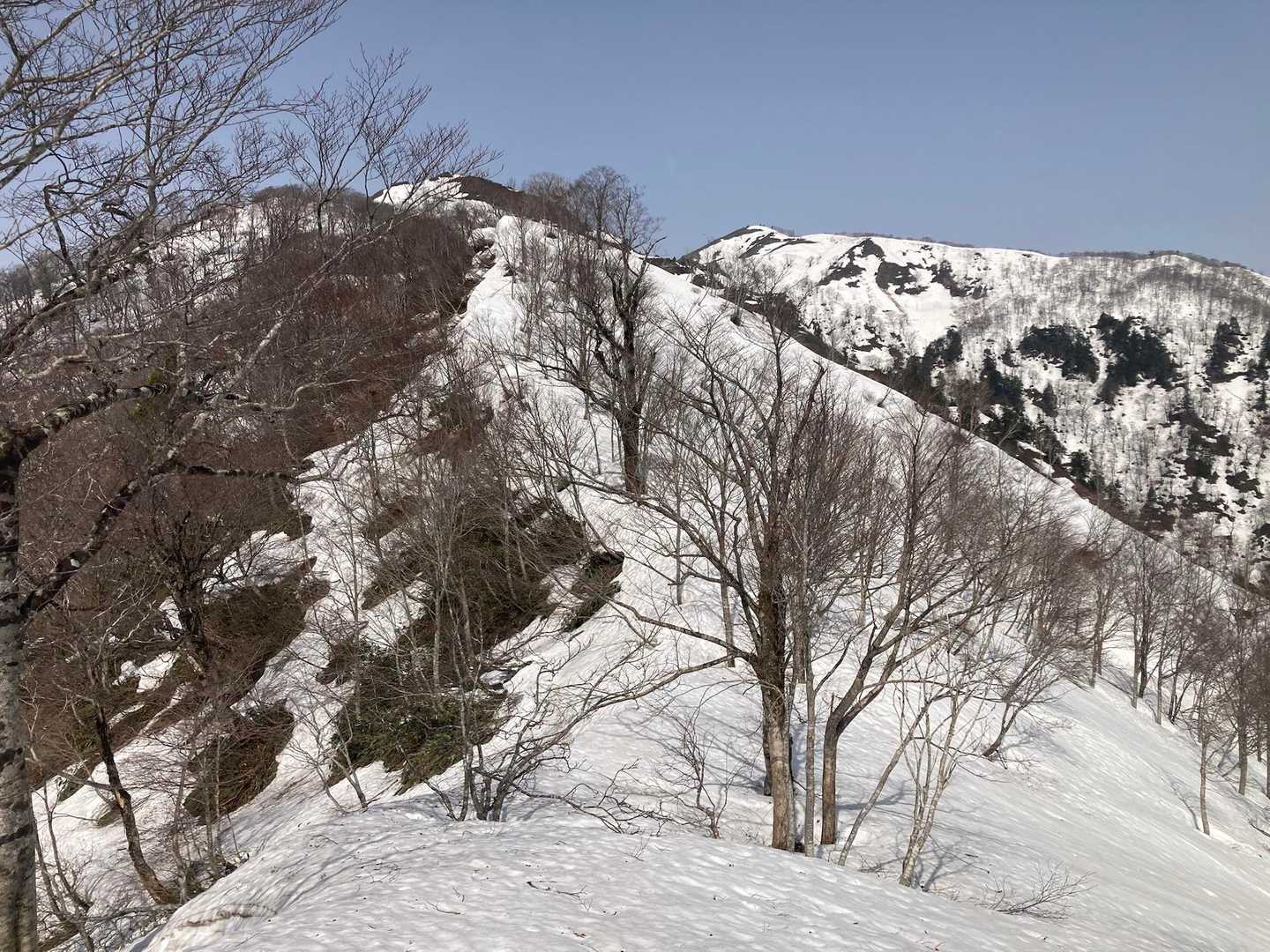 雪の尾根がつながってます。