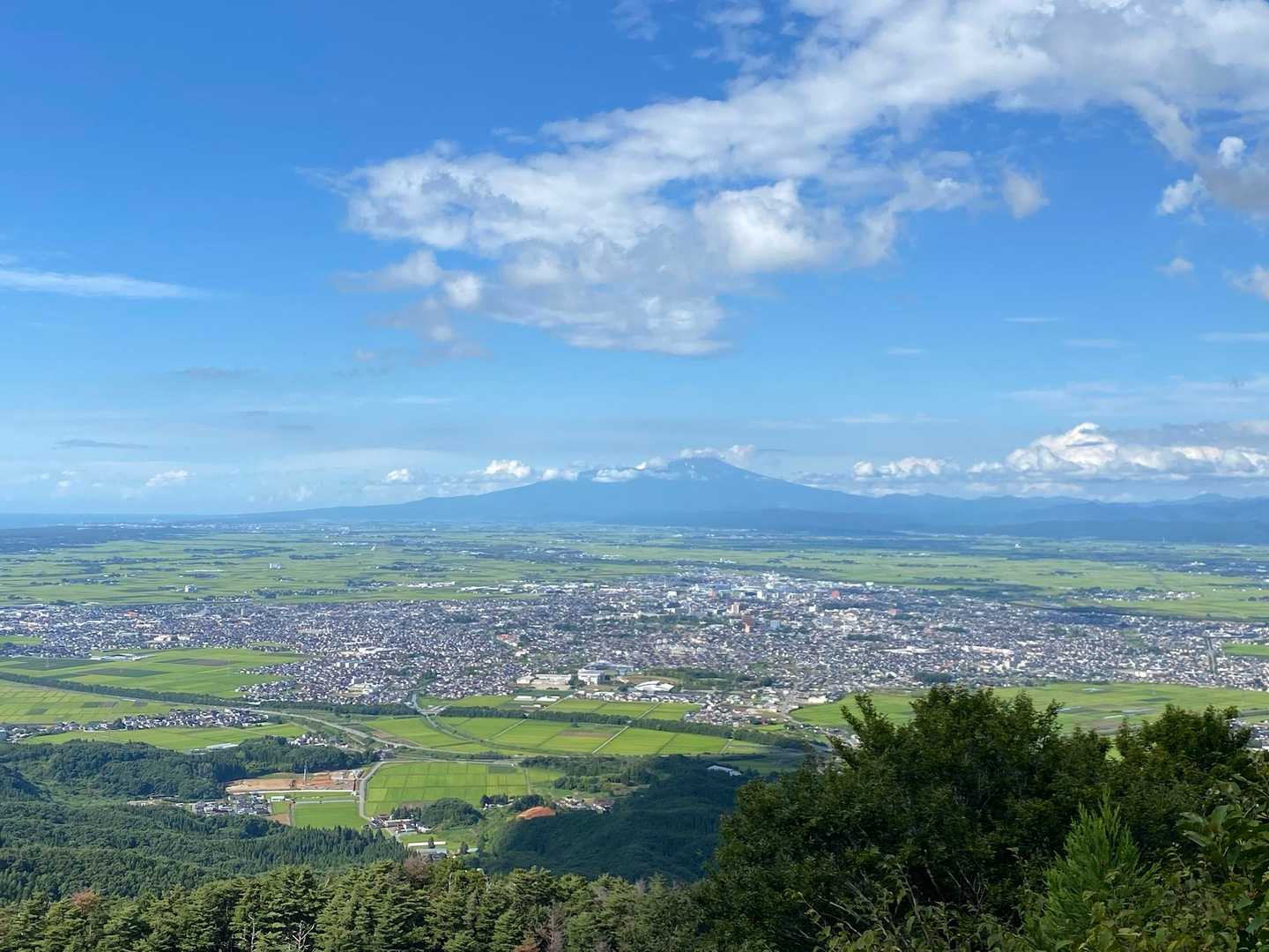 鶴岡の街の向こうに鳥海山