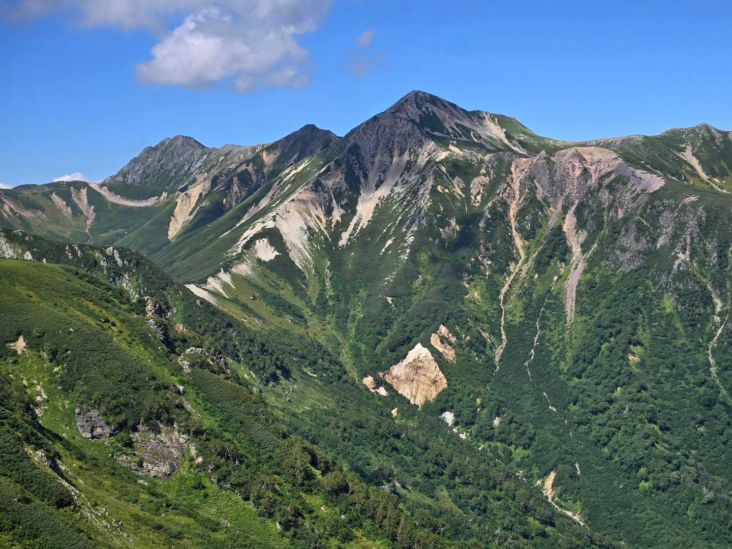 鷲羽岳と水晶岳(中央にワリモ岳)