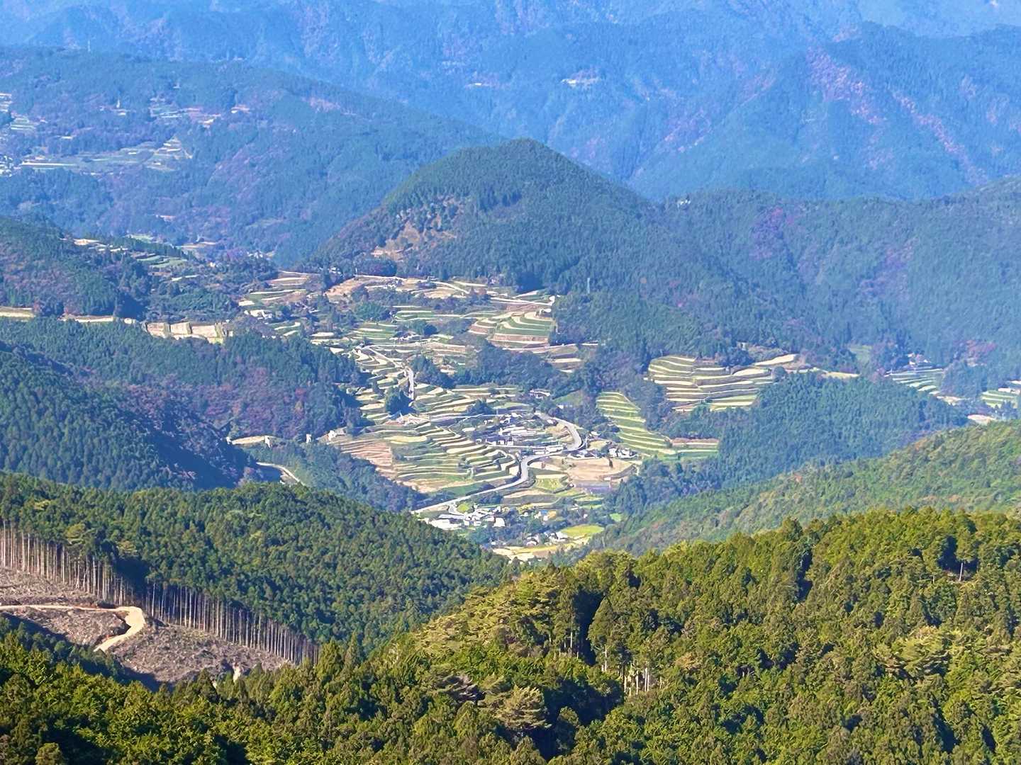 岩に登ると景色が広がります🤩
高須の棚田が眼下に