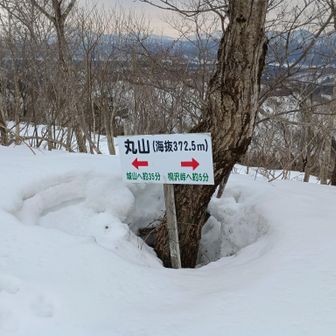 山頂です。城山方向からのトレースあり。
標高が改訂値になっている（改訂前は372.6m）