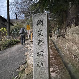 朝比奈バス停から朝夷奈切通へ
気温3℃  風が冷たく雪がぱらつく