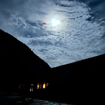 星を見ようと外に出たんですが雲が厚めでダメでした。寒いんですぐ戻ります。気温は3.4度くらい。