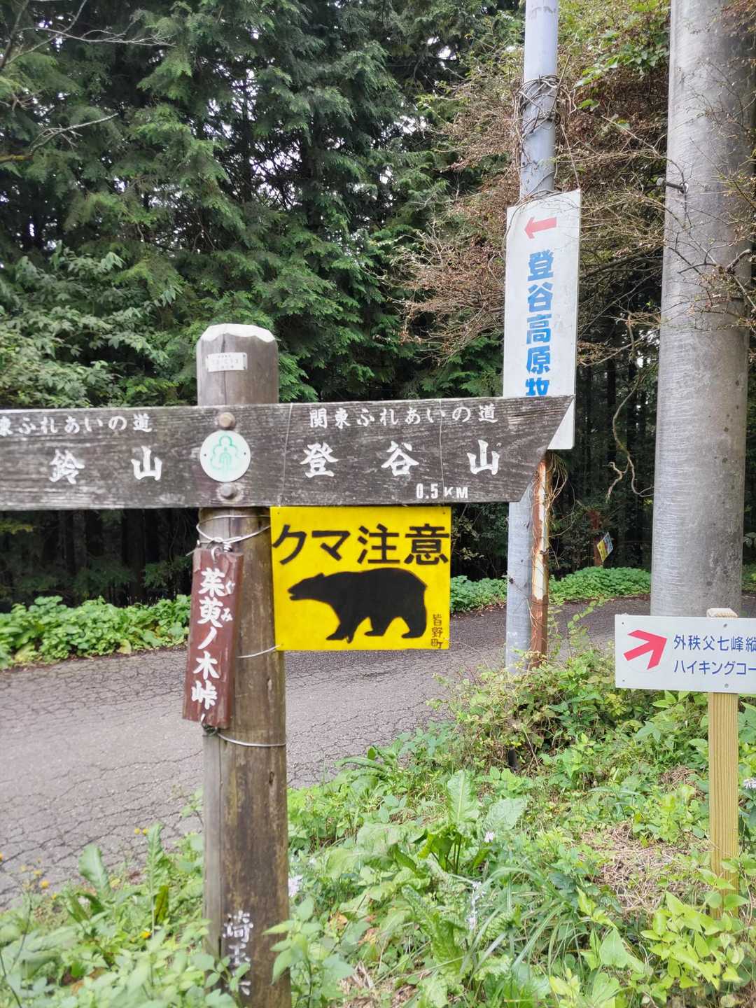 標識にクマ注意の看板