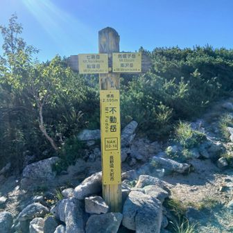 不動岳に到着。ここはあまり見晴らしが利かないので、すぐ近くの三角点へ。