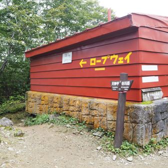 平日とはいえ、下山はそこそこ人がいたので、順番に下りて、一時間ほどで避難小屋まで戻ってきました。