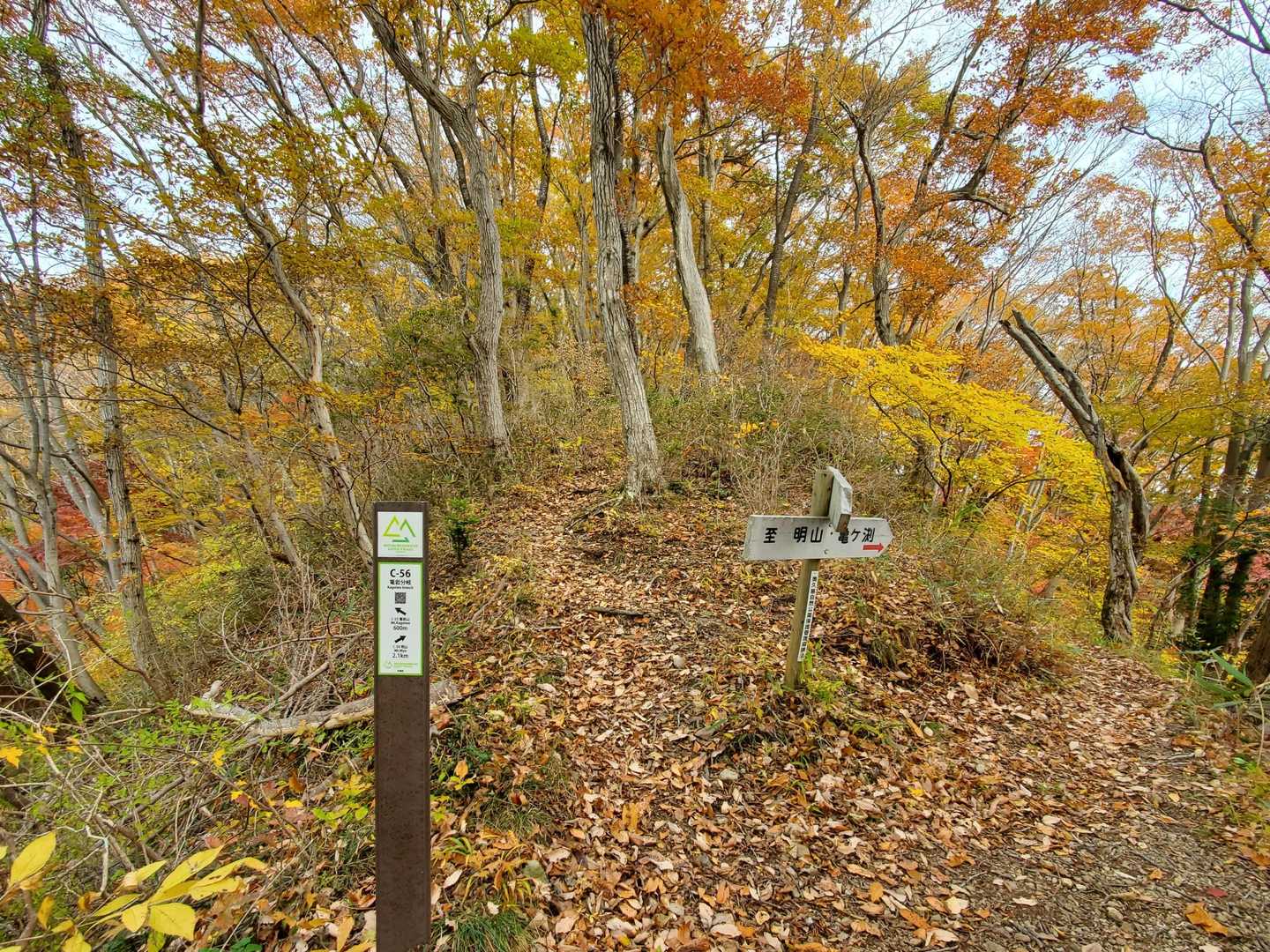 前回はここから明山(右)へ向かいました。
今日は篭岩山(左)へ向かいます。