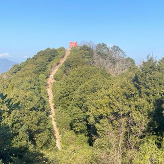 鬼ノ鼻山から展望台を望む。