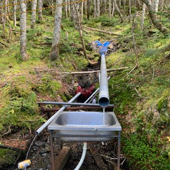早川尾根小屋の水場。数カ所から湧き水が出ている。ありがたい場所