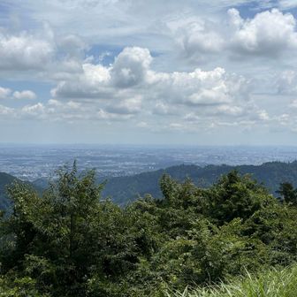 景信山の山頂から都心方向を眺める。この後、小仏バス停12:40発のバスに丁度良い感じで間に合うよう、ゆっくり下山する。