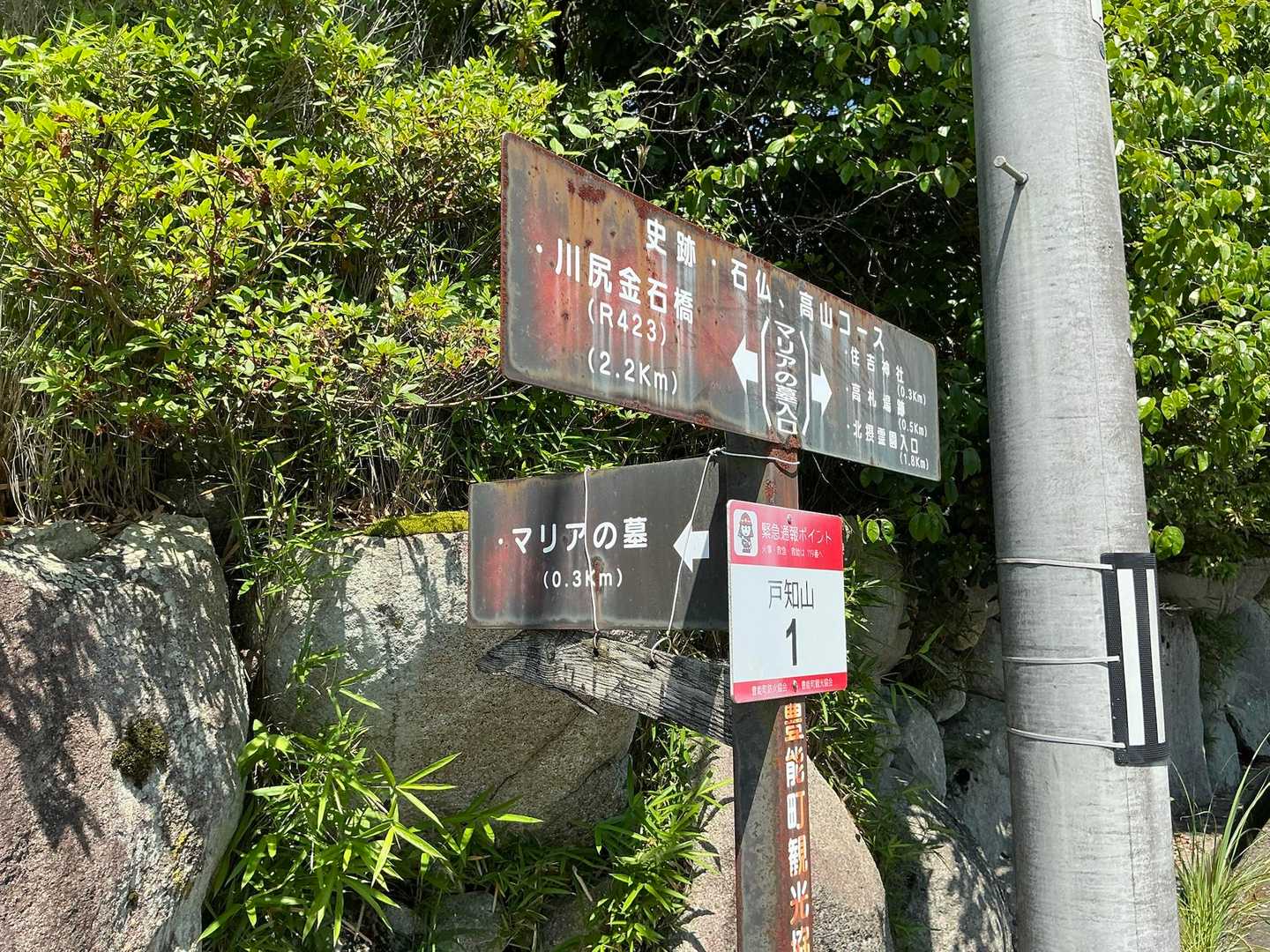 マリアの墓へ
ここは戸知山への１番からのスタート地点だったようです。

ここに来る道中でayaさん
マリアの墓はどこだーと雄叫び。

もしやロードの暑さで・・・😱