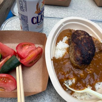 夕食は平取町名産のトマトサラダに、ビーフハンバーグカレー。ずいぶん楽させてもらえる