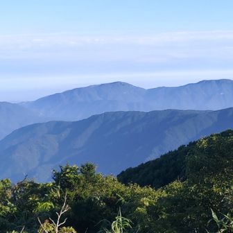 青い山脈二段目の一番高いのが荒島岳かな
その奥に白山が見えるはずも眺望叶わず