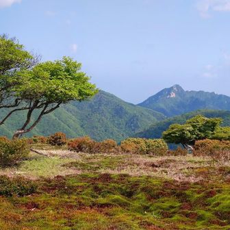 鎌ヶ岳も。イブネの頂上で集合写真を撮影しました。