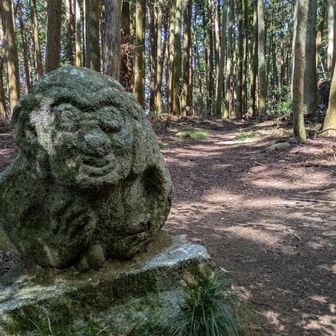 猿石の☝️向こうに行けば日本のはじまりの地、明日香へ
