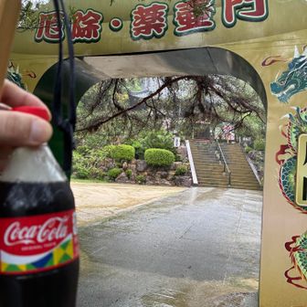 本格的な雨の中を黙々と歩いて世田薬師に到着です。コーラを飲んで休憩します。