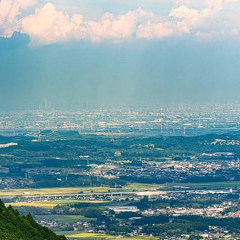 画像をいじって無理矢理炙り出した名古屋ビル群が微かに見える