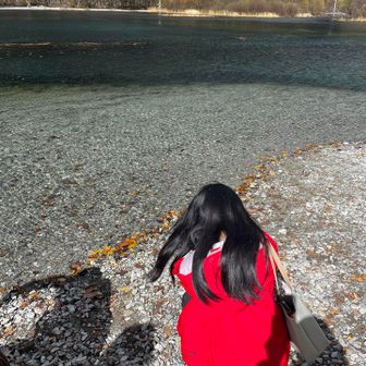 とっても綺麗な梓川を　撮影中