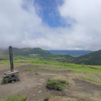 杵島岳から見る烏帽子岳（右）と火口