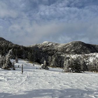 ロープウェイまで戻って、西日に照らされる北横岳。
数年前の冬、山頂から双子池に降りようとして道を間違え、なかなかルートに復帰できずタイムロスして、双子池をあきらめて山頂の奥の樹林帯の中でビバークしたのを思い出します。