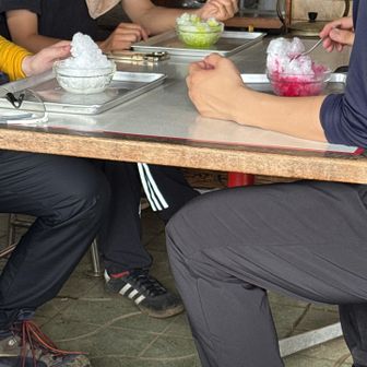 他人様の食べてるかき氷を羨ましそうに見つめる管理官。みぞれ、メロン、イチゴだろうか。冷たくて美味しそう🍧