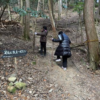 ここから山道へ。
母が初めて登った前回の大吉山は、イージーだったようで、ちゃんとした山道だとどうでしょう？