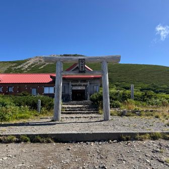 神社で登山の報告。ここだけ雰囲気が厳か。気持ちがピンとする。