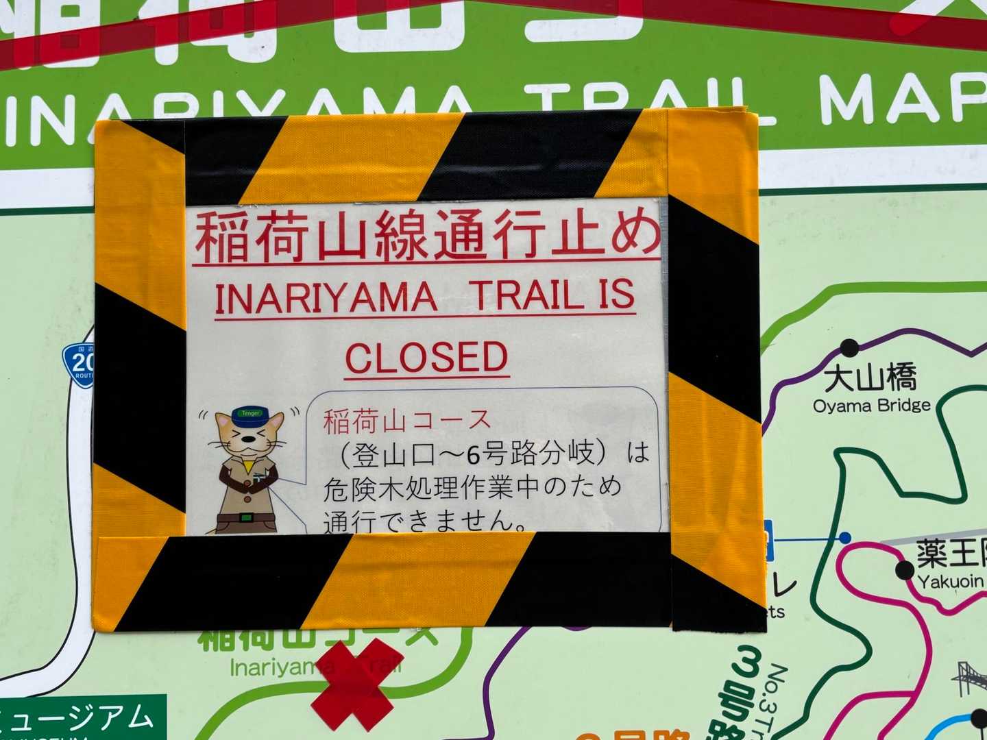 稲荷山コースは
危険木処理作業中のため
通行止めでした